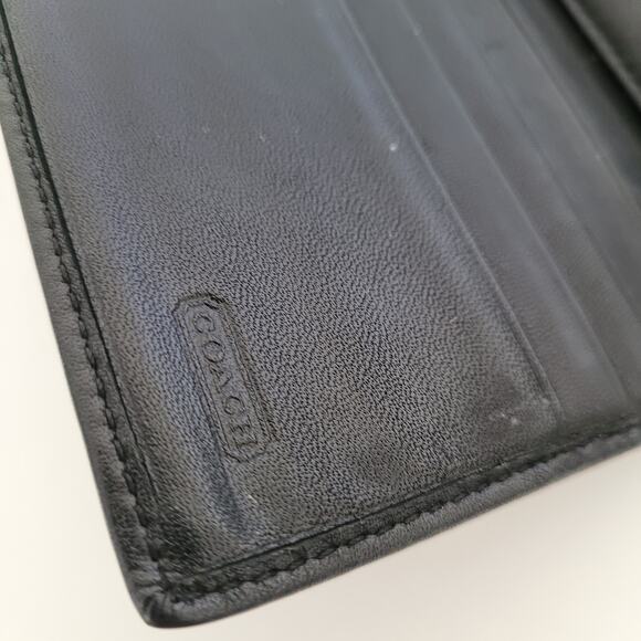 Coach Wallet Geniue Smooth Leather Solid Black Trifold 7x4 Large Envelope Boho - Picture 4 of 11